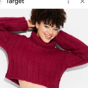Women's Red (Burgundy)  Turtleneck Cropped Sweater